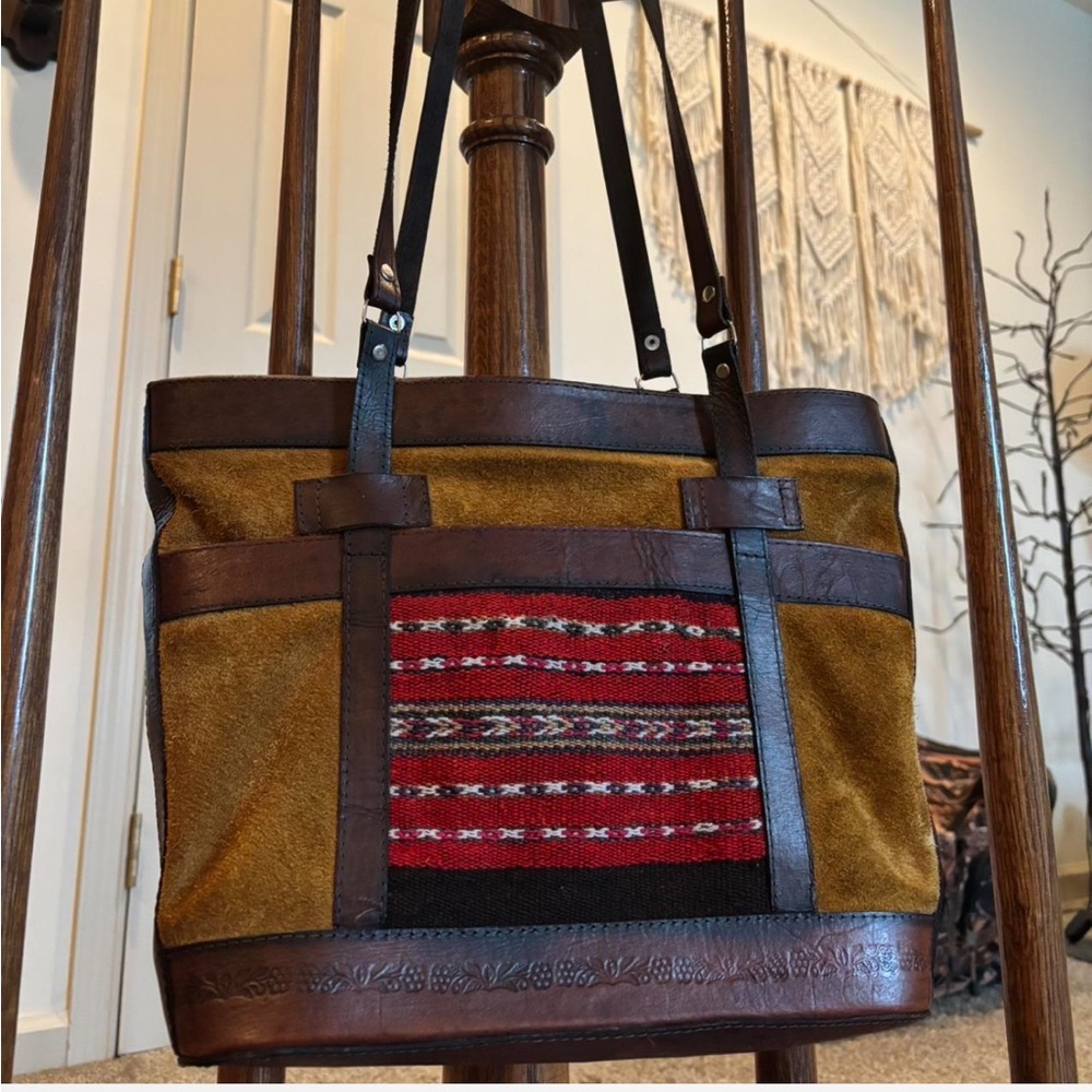 Brown and Red Tote Bag